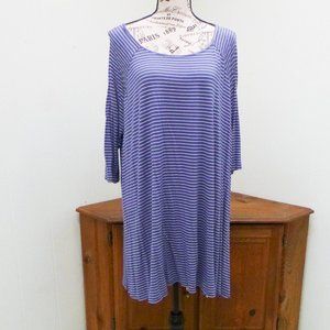 Pin Striped Tunic Cold Shoulder Blue & White 1X